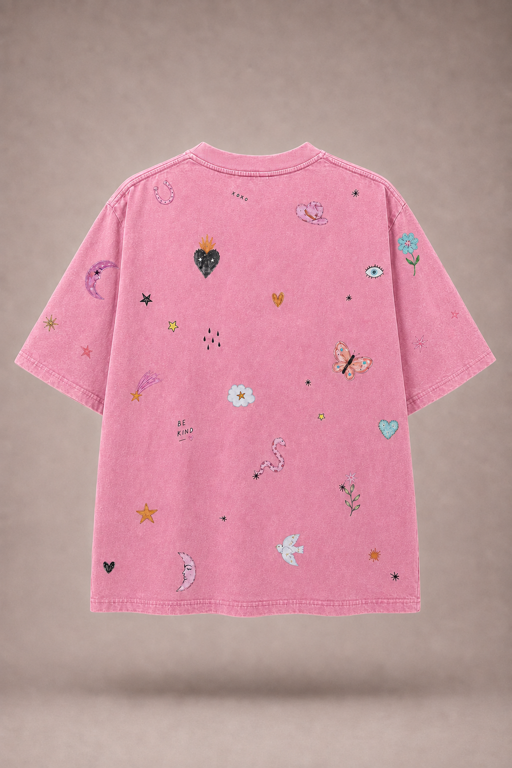 Kind Hearts Pink Acid Wash Tee