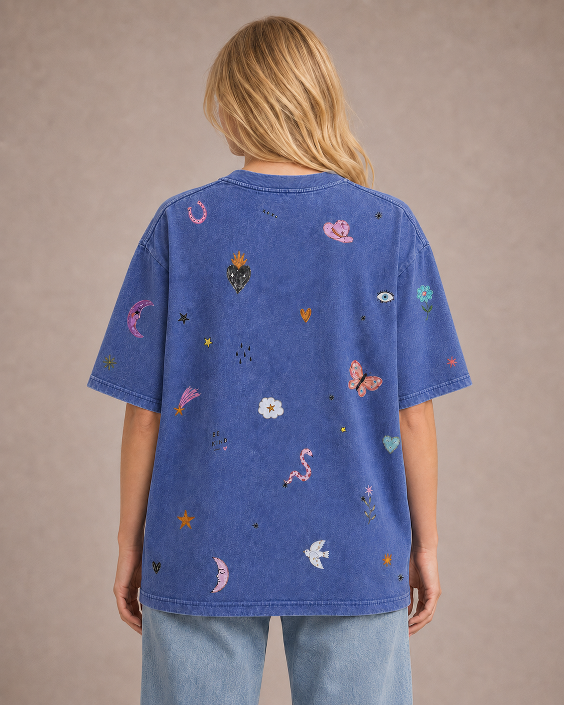 Kind Hearts Blue Acid Wash Tee