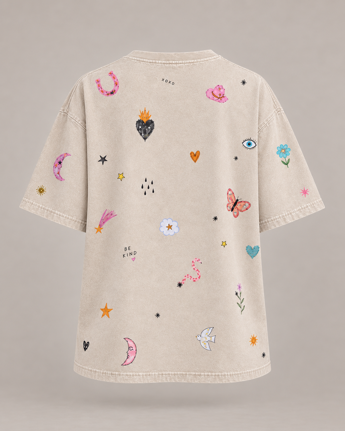 Kind Hearts Beige Acid Wash Tee
