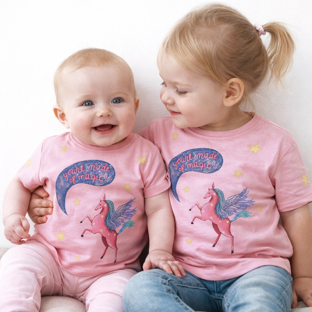 Bubs “Made of Magic” Unicorn Tee in Light Pink