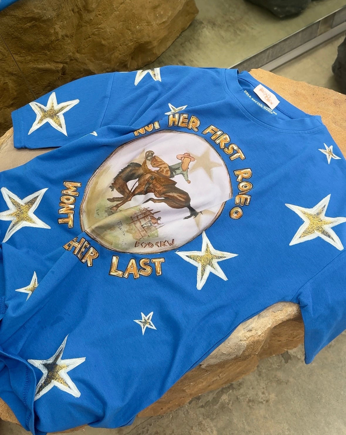 NOT HER FIRST RODEO Oversized Blue Tee