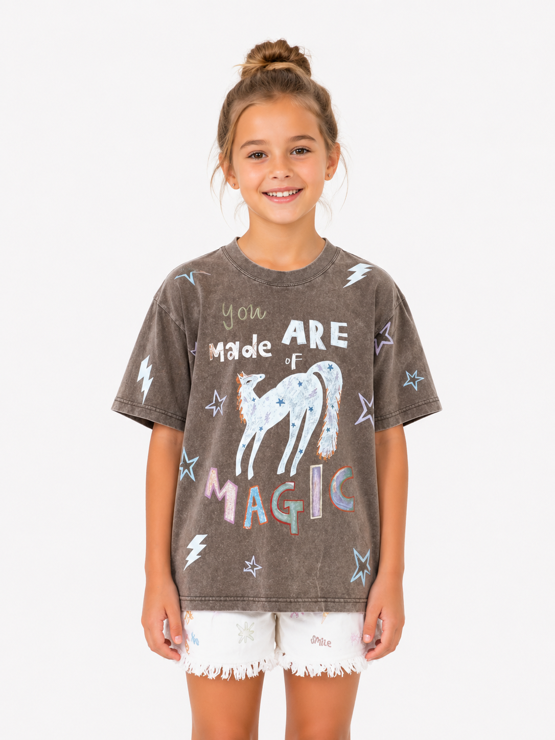 Junior Acid Wash Matching Tee in Grey