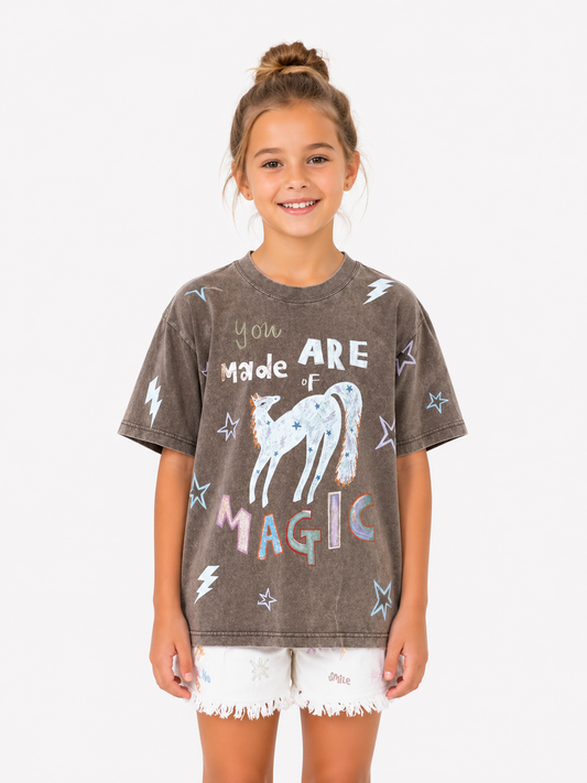 Junior Acid Wash Matching Tee in Grey