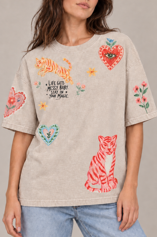 Stay in Your Magic Beige Acid Wash Tee