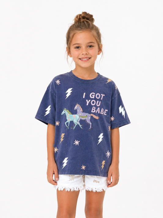 Junior Acid Wash Matching Tee in Blue