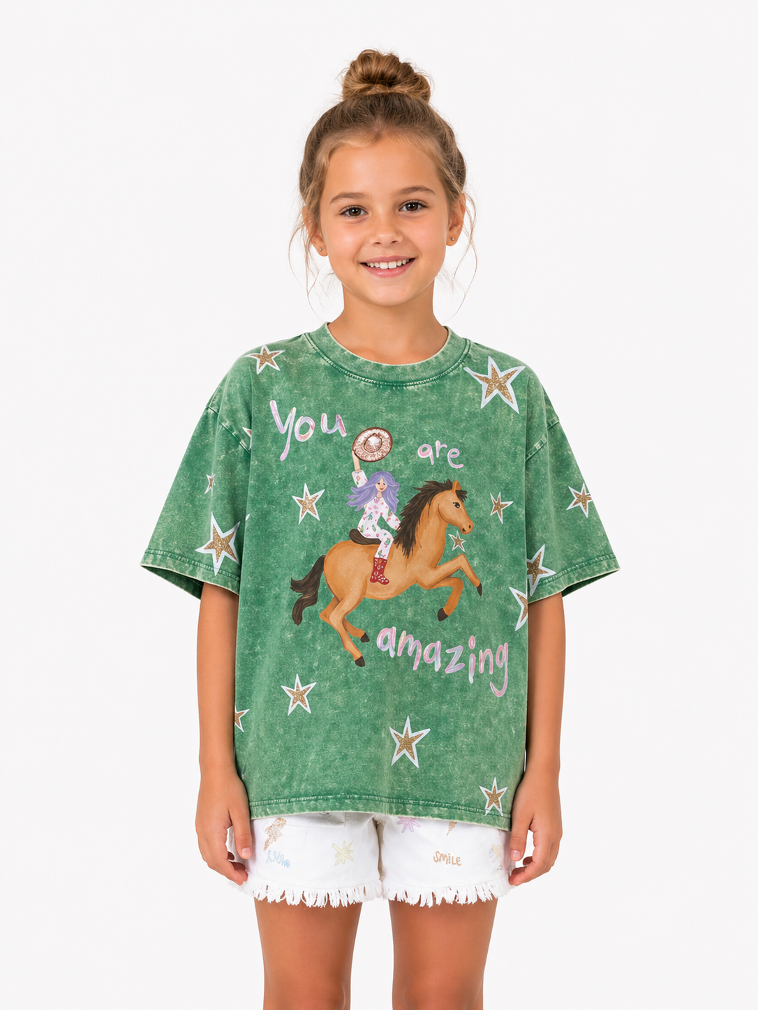 Junior Acid Wash Matching Tee in green