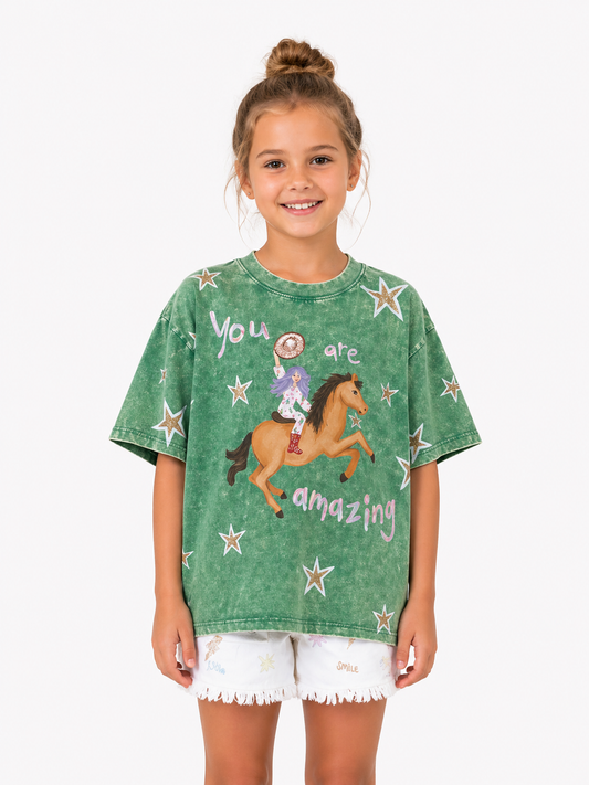 Junior Acid Wash Matching Tee in green