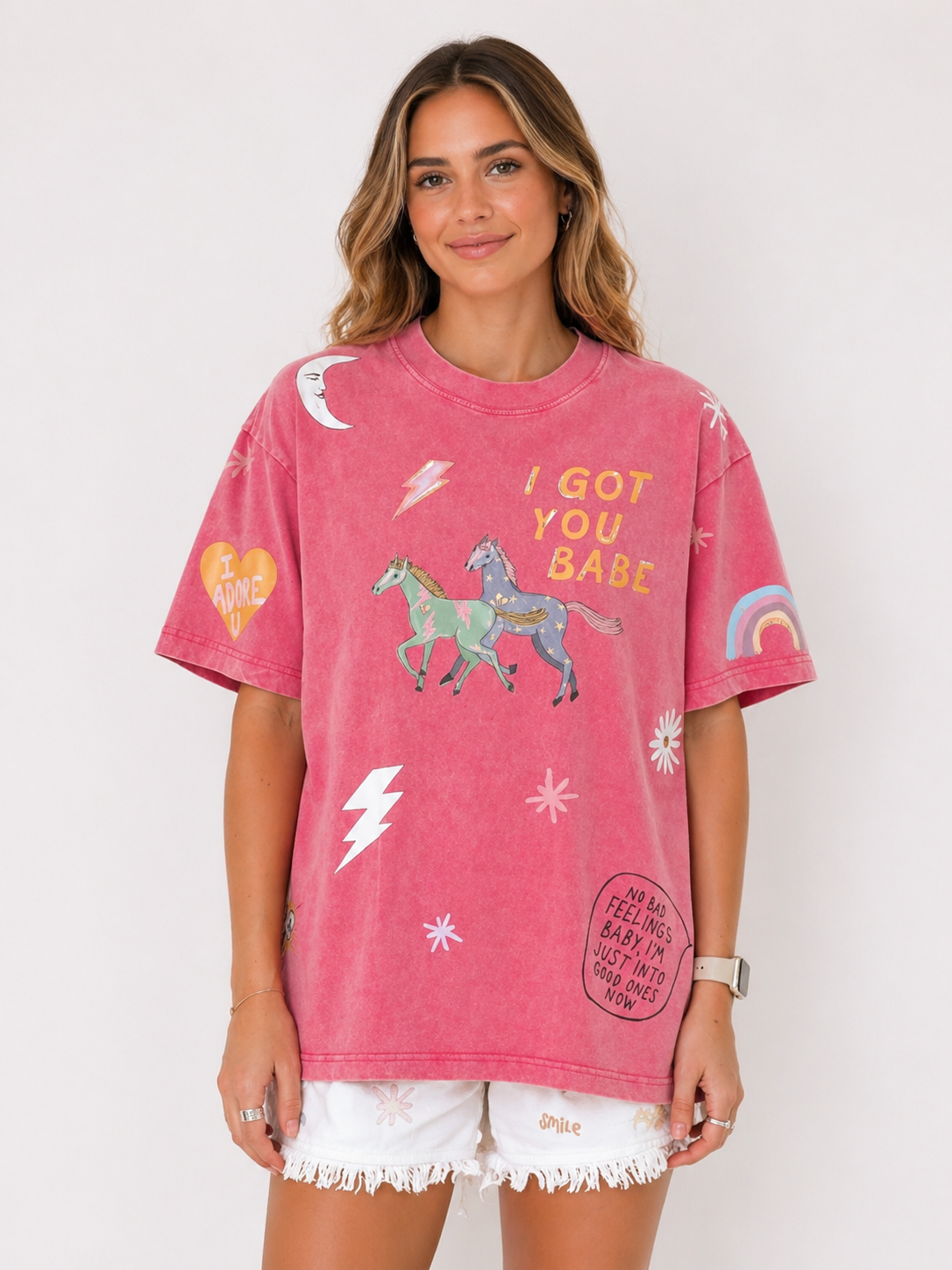 I GOT YOU BABE Pink Acid Wash Tee
