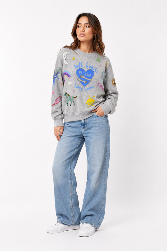Soft Hearts Blue + Grey Jumper