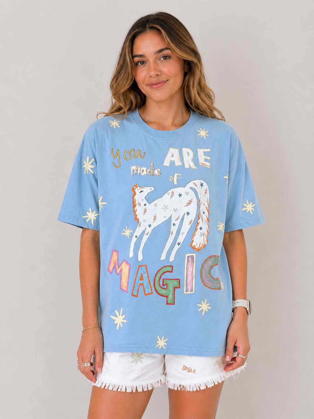 YOU ARE MADE OF MAGIC Oversized Light Blue Tee