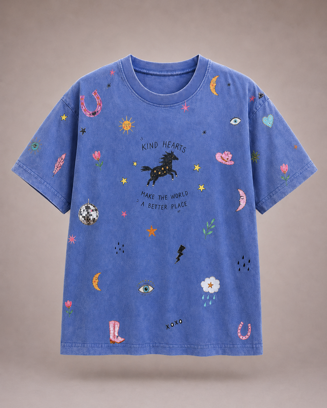 Kind Hearts Blue Acid Wash Tee