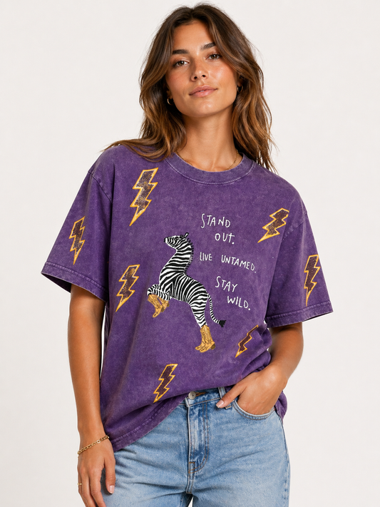 UNTAMED Acid Wash Purple Tee