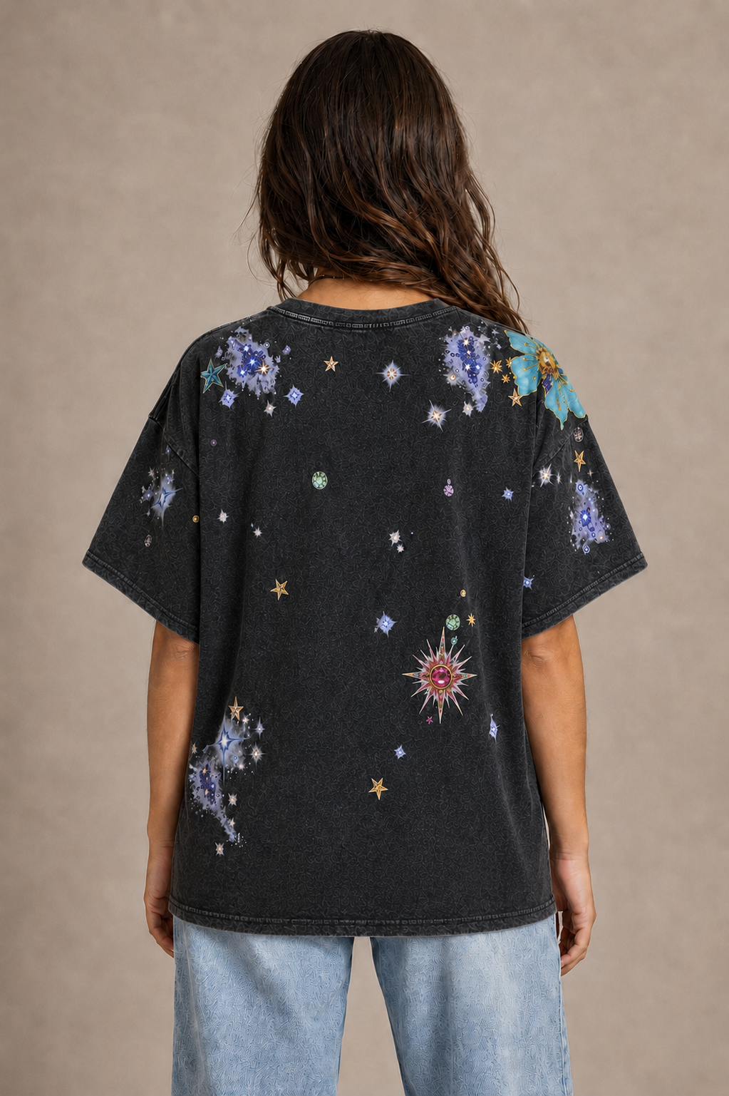 Dream Beyond the Stars black Acid Wash Tee