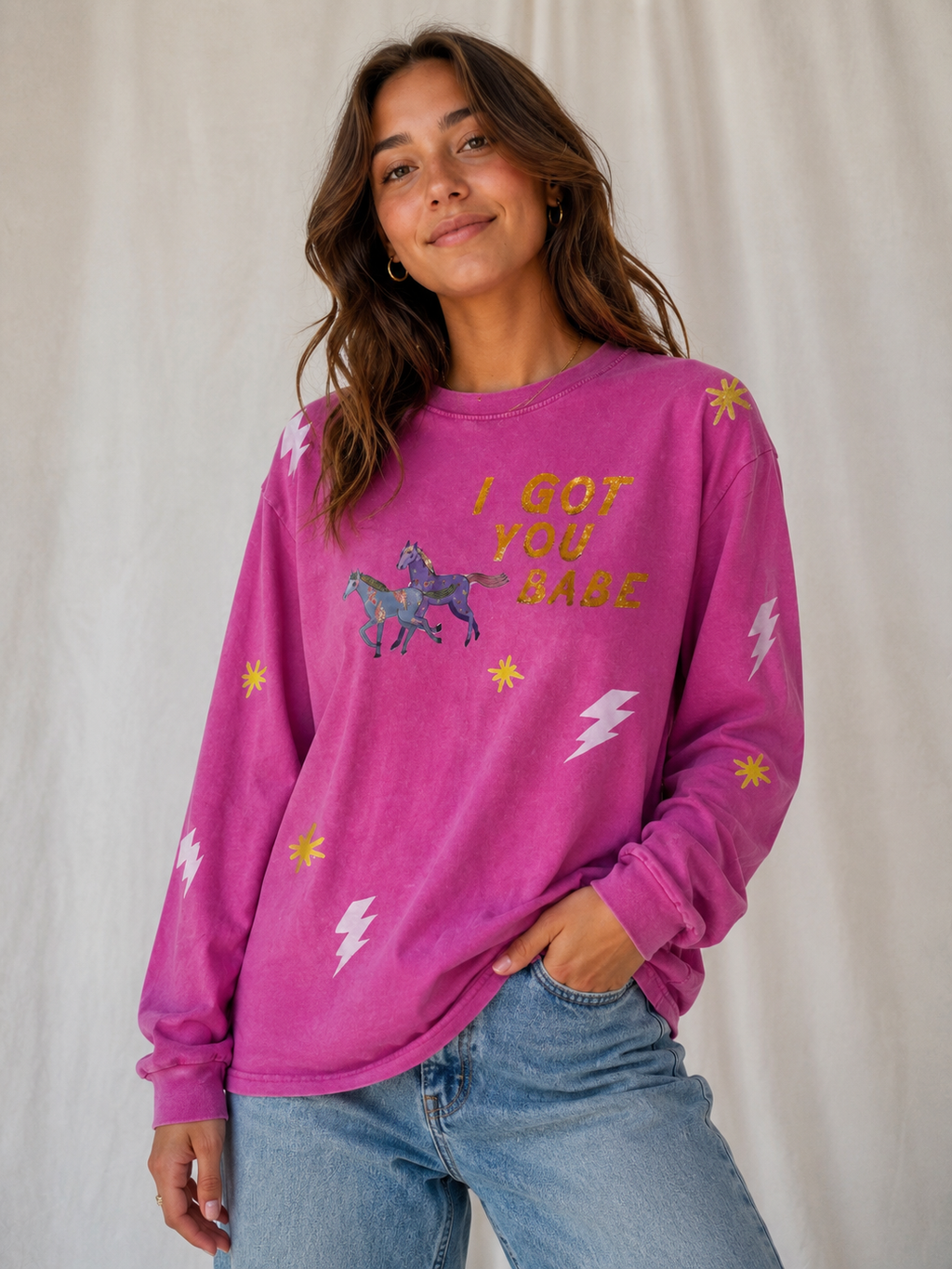 I Got You Babe Acid Wash long sleeve Tee
