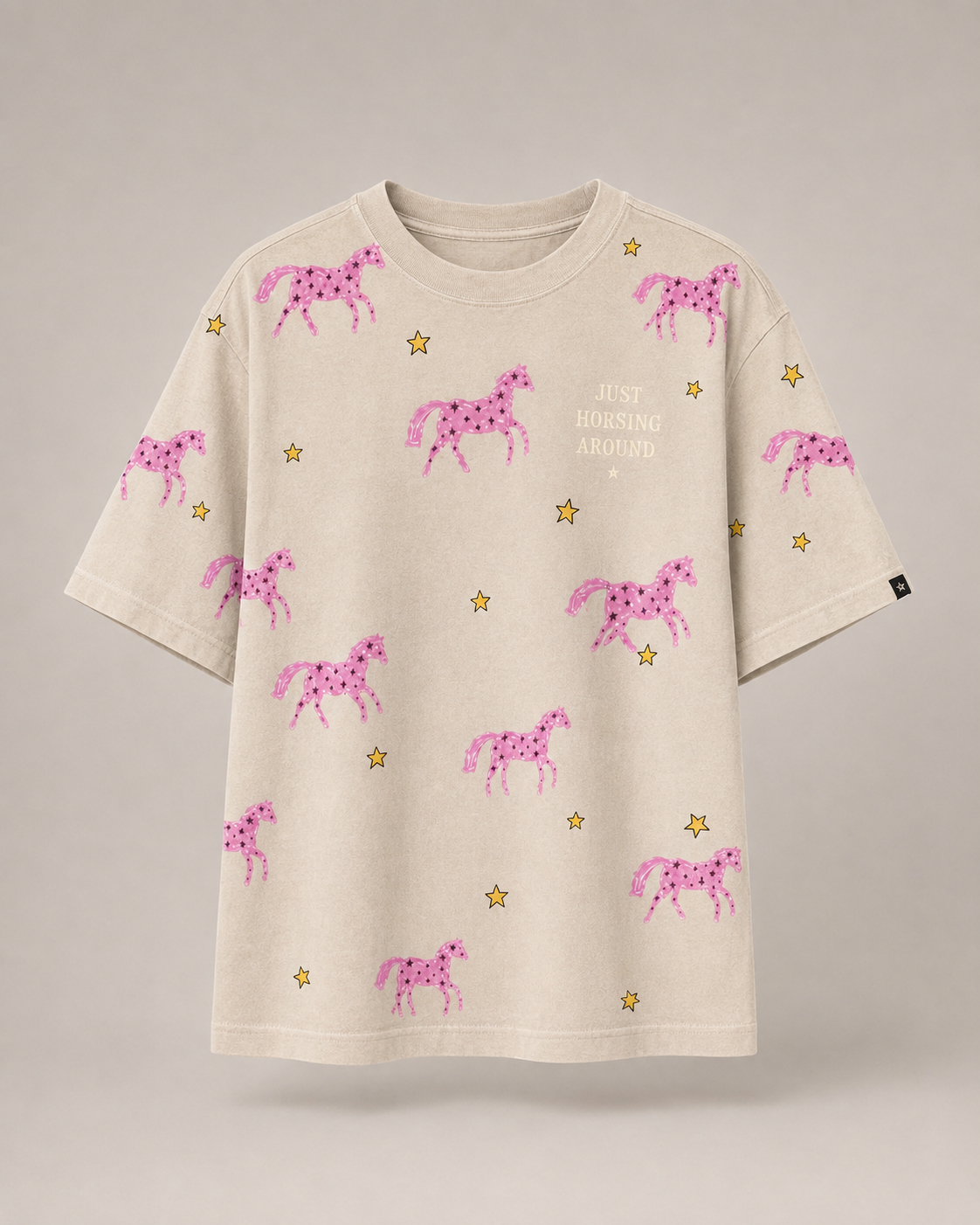 Just horsing around Beige Acid Wash Tee