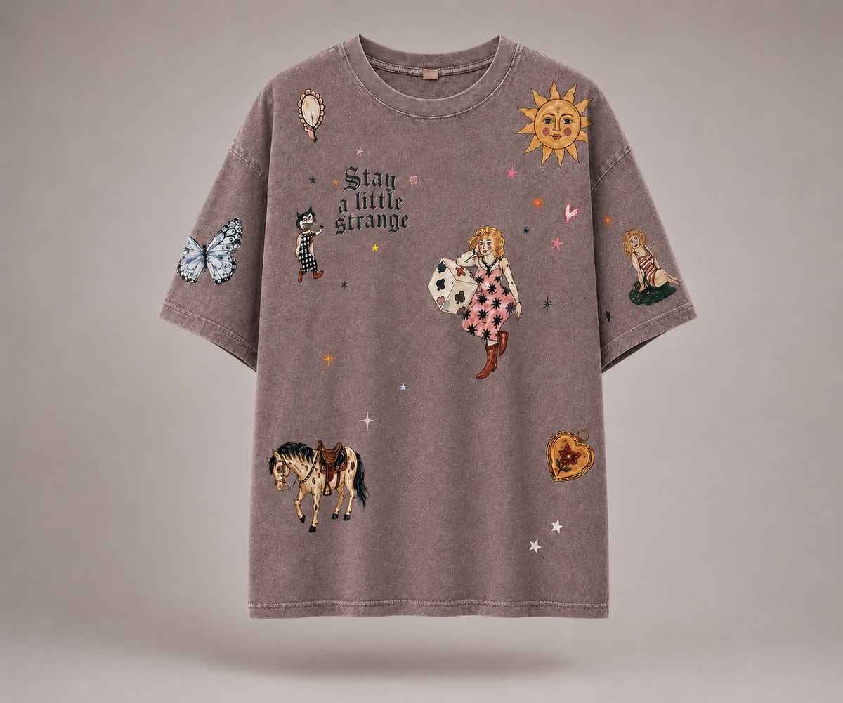 Stay a little Strange brown Acid Wash Tee