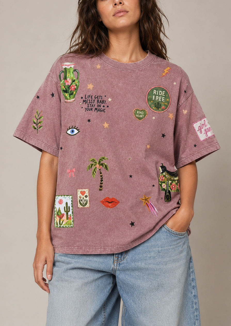 Stay in your Magic dusty mauve Acid Wash Tee
