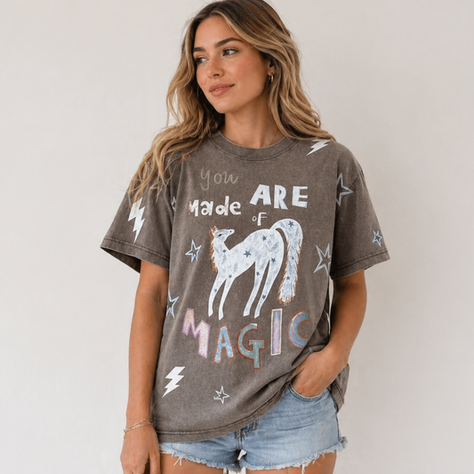 YOU ARE MADE OF MAGIC Acid Wash Grey Tee