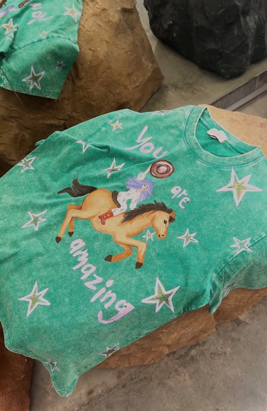 YOU ARE AMAZING Acid Wash Green Tee