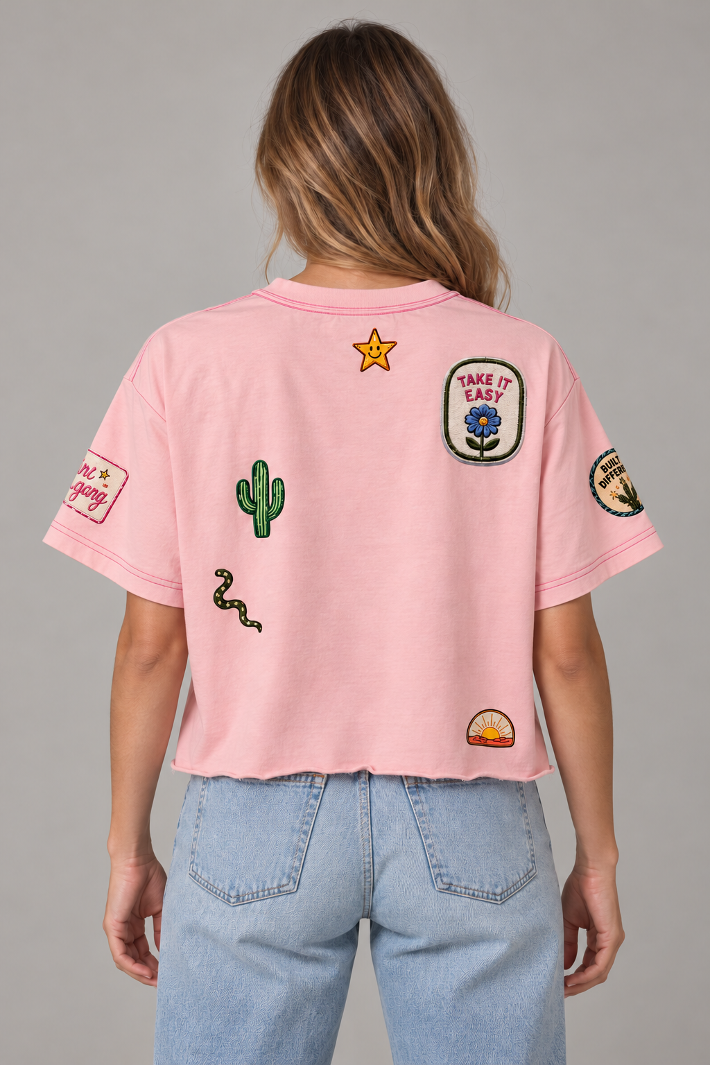 Cowgirl Club Pink cropped Acid Wash Tee