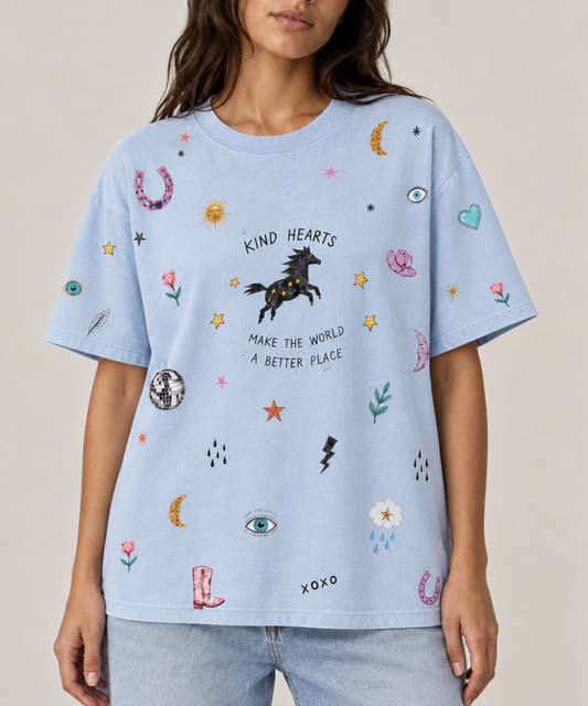 Kindness Light Blue Acid Wash Tee