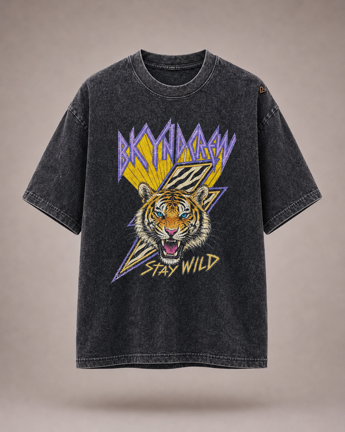 BKYND Stay Wild Black acid wash Tee