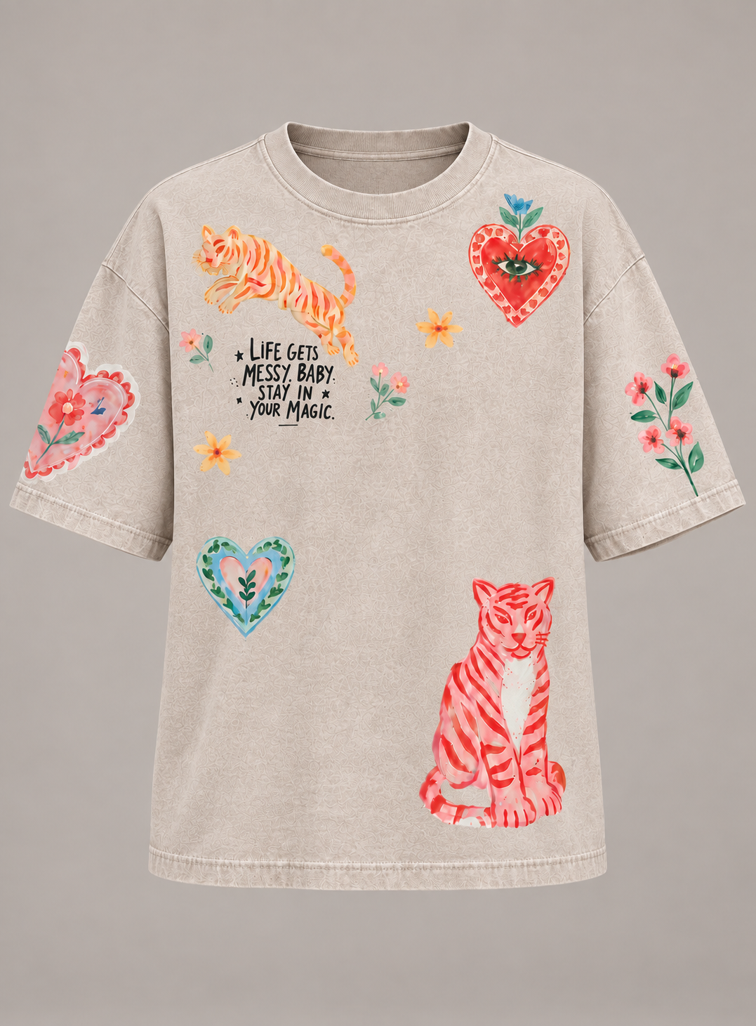 Stay in Your Magic Beige Acid Wash Tee