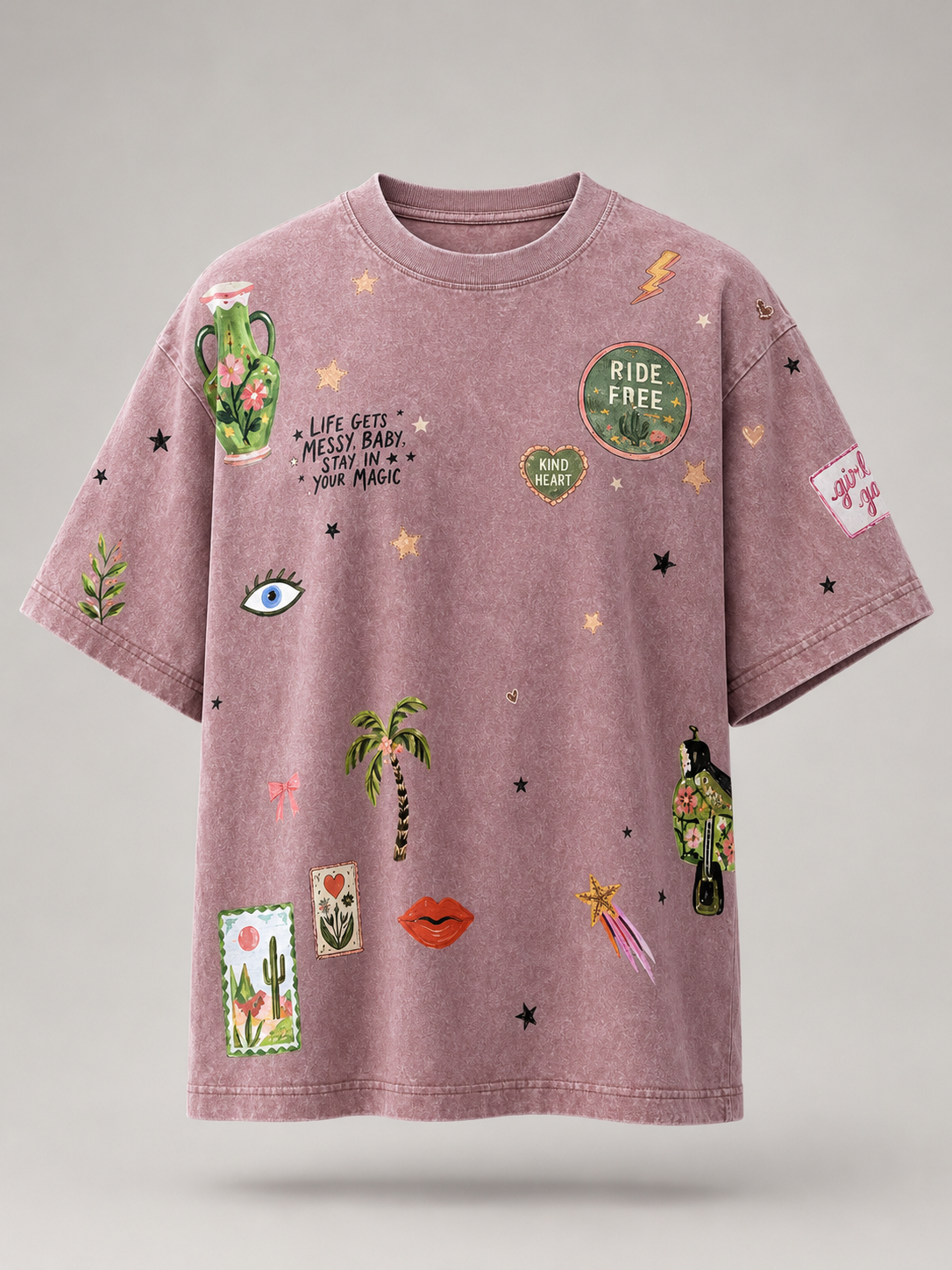 Stay in your Magic dusty mauve Acid Wash Tee