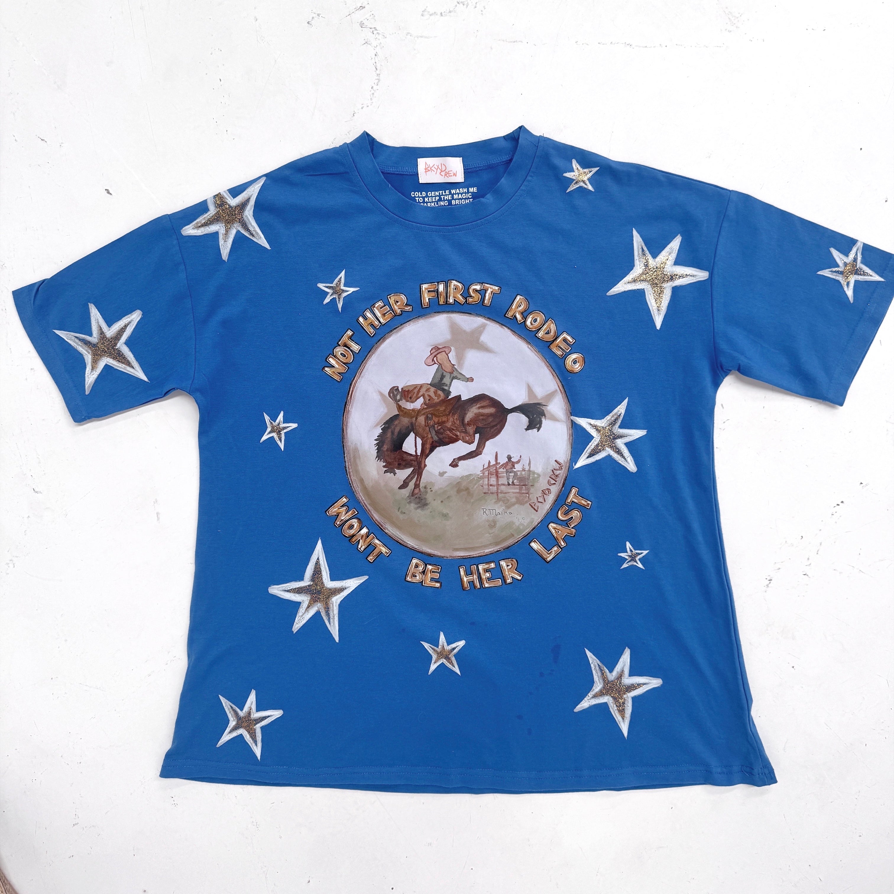NOT HER FIRST RODEO Oversized Blue Tee