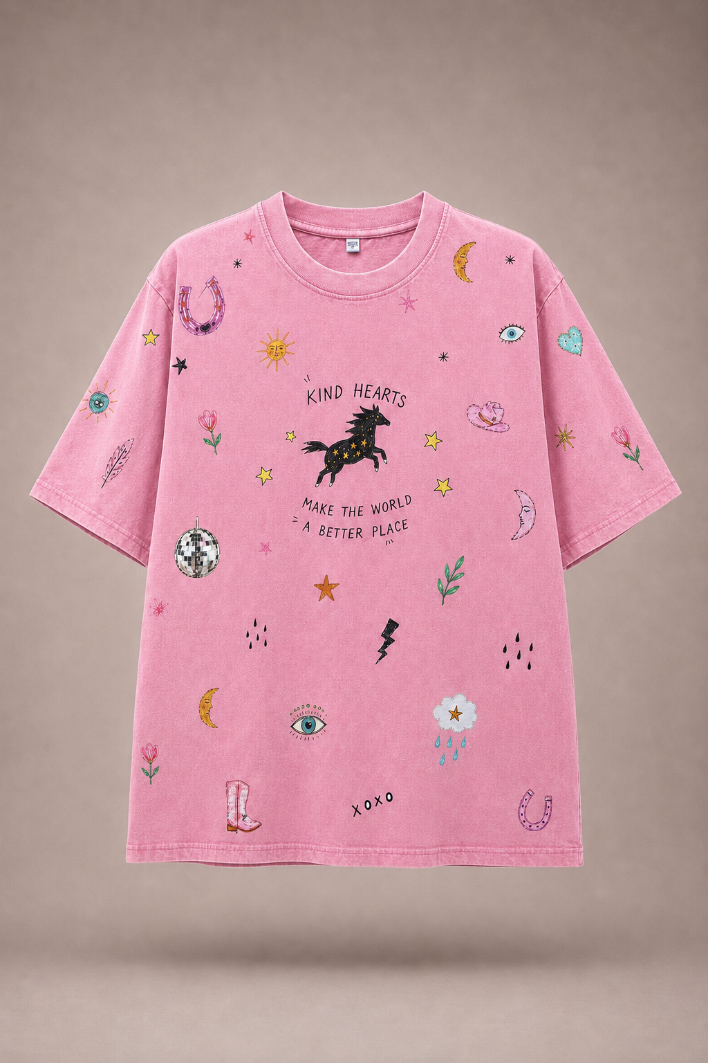 Kind Hearts Pink Acid Wash Tee