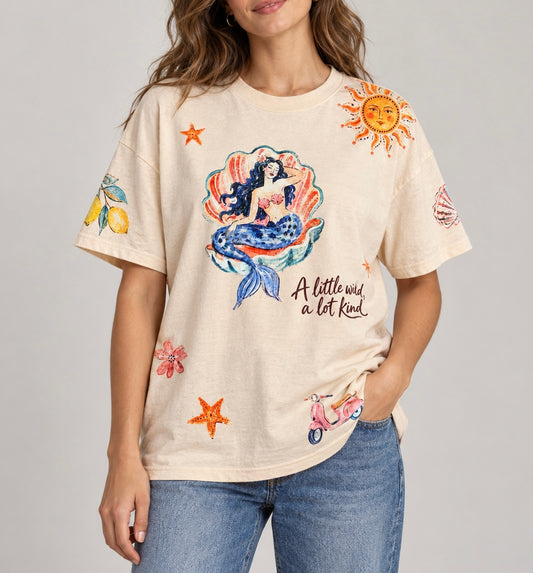A little wild peach beige Acid Wash Tee