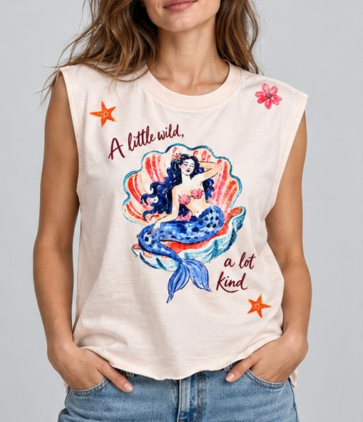 “A little wild” lemon beige muscle singlet