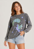 Made of Magic Unicorn Grey Acid Wash long sleeve Tee