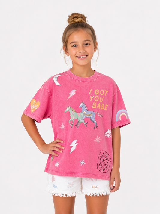 Junior Acid Wash Tee in Pink