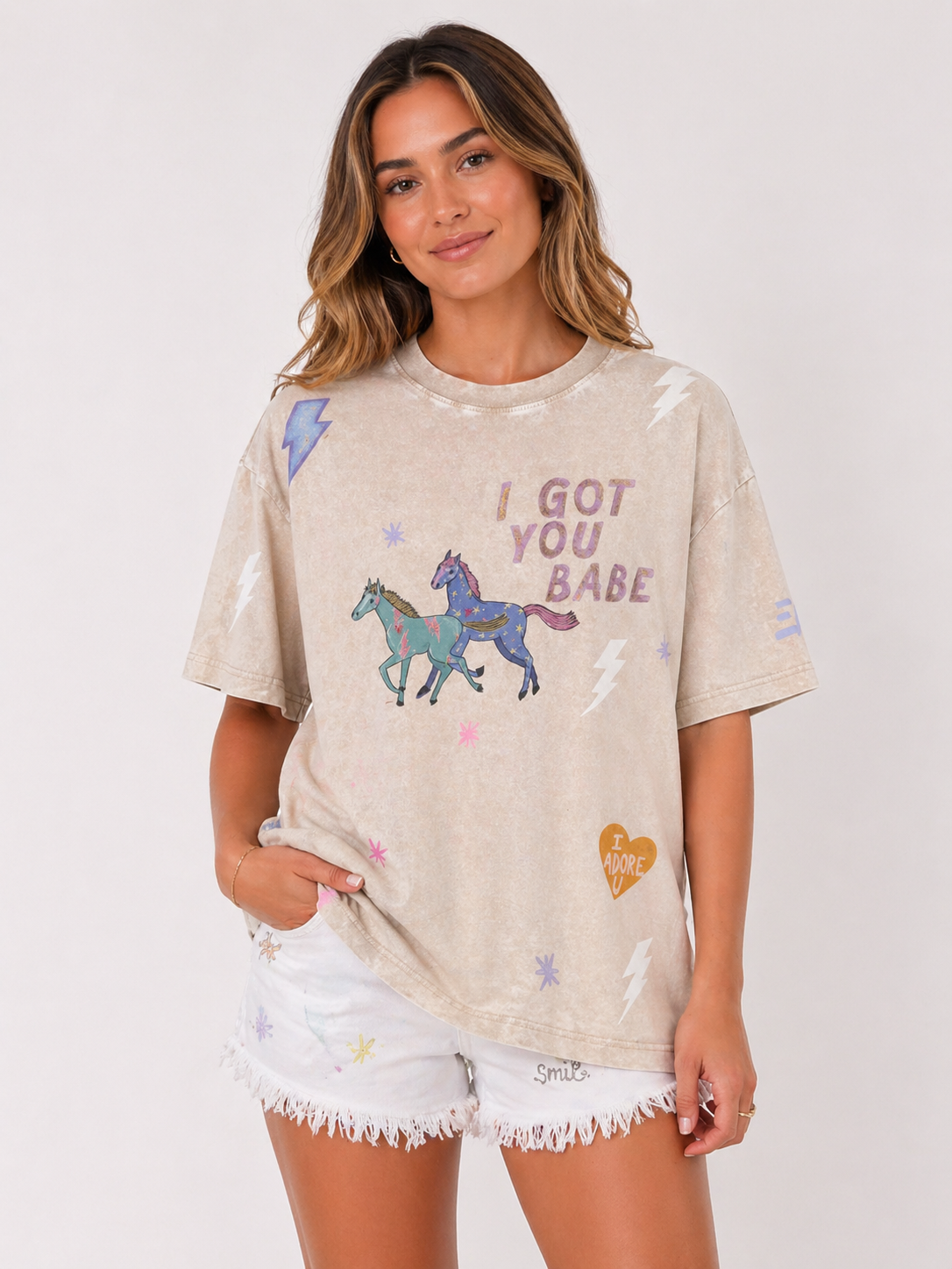 I GOT YOU BABE Ivory Acid Wash Tee