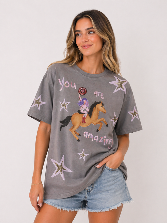 YOU ARE AMAZING Light grey oversized Tee