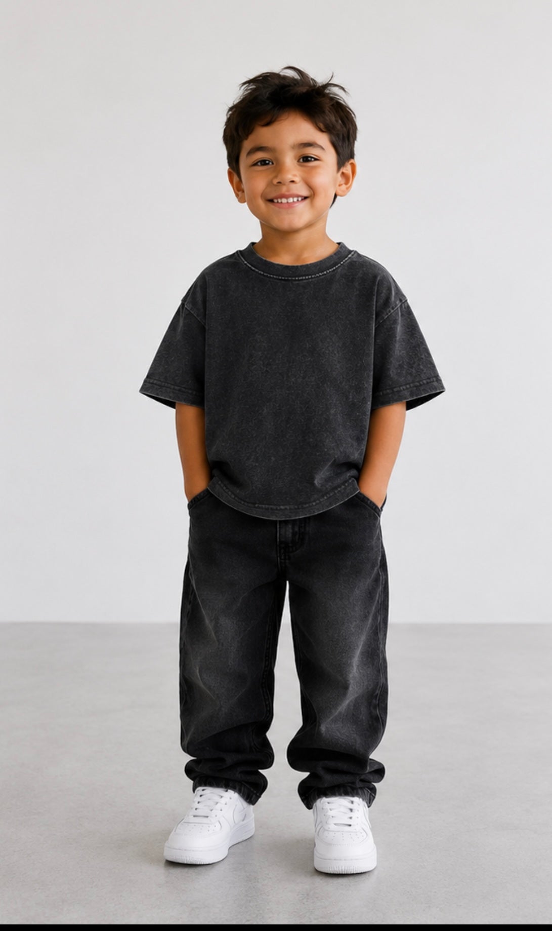 Junior Acid Wash Tee in Black Logo