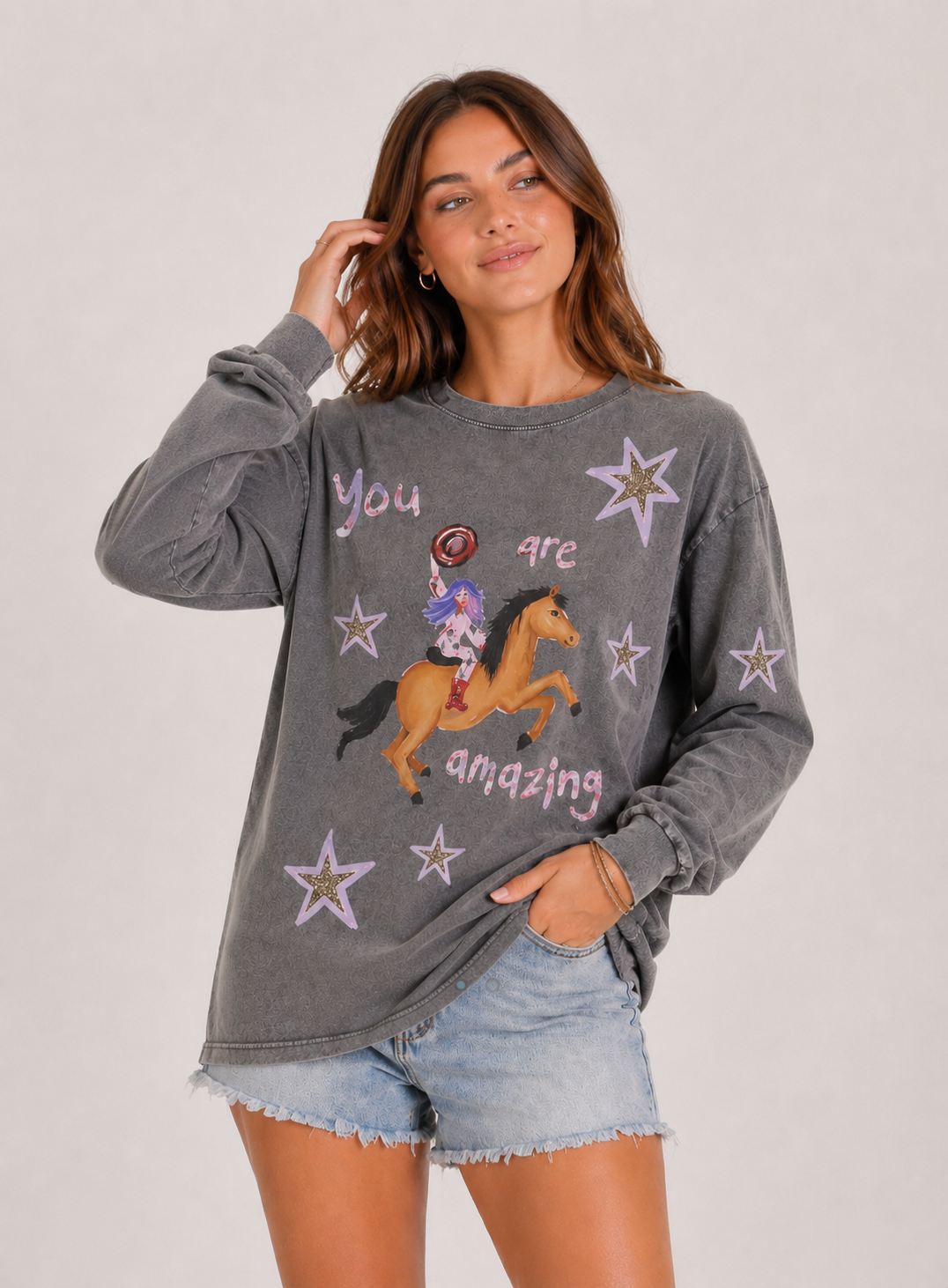 You are Amazing grey Acid Wash long sleeve Tee