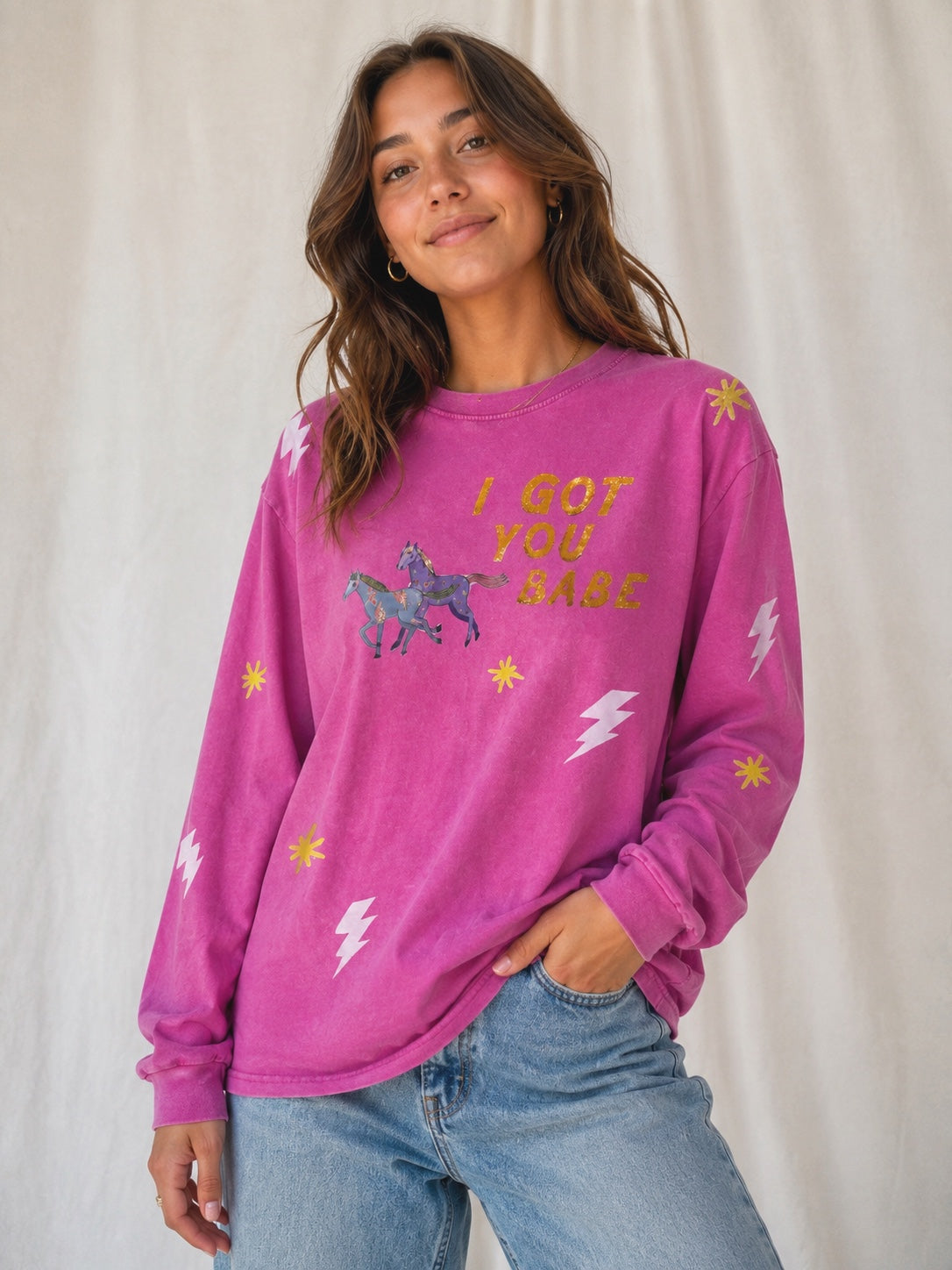 I Got You Babe Acid Wash long sleeve Tee