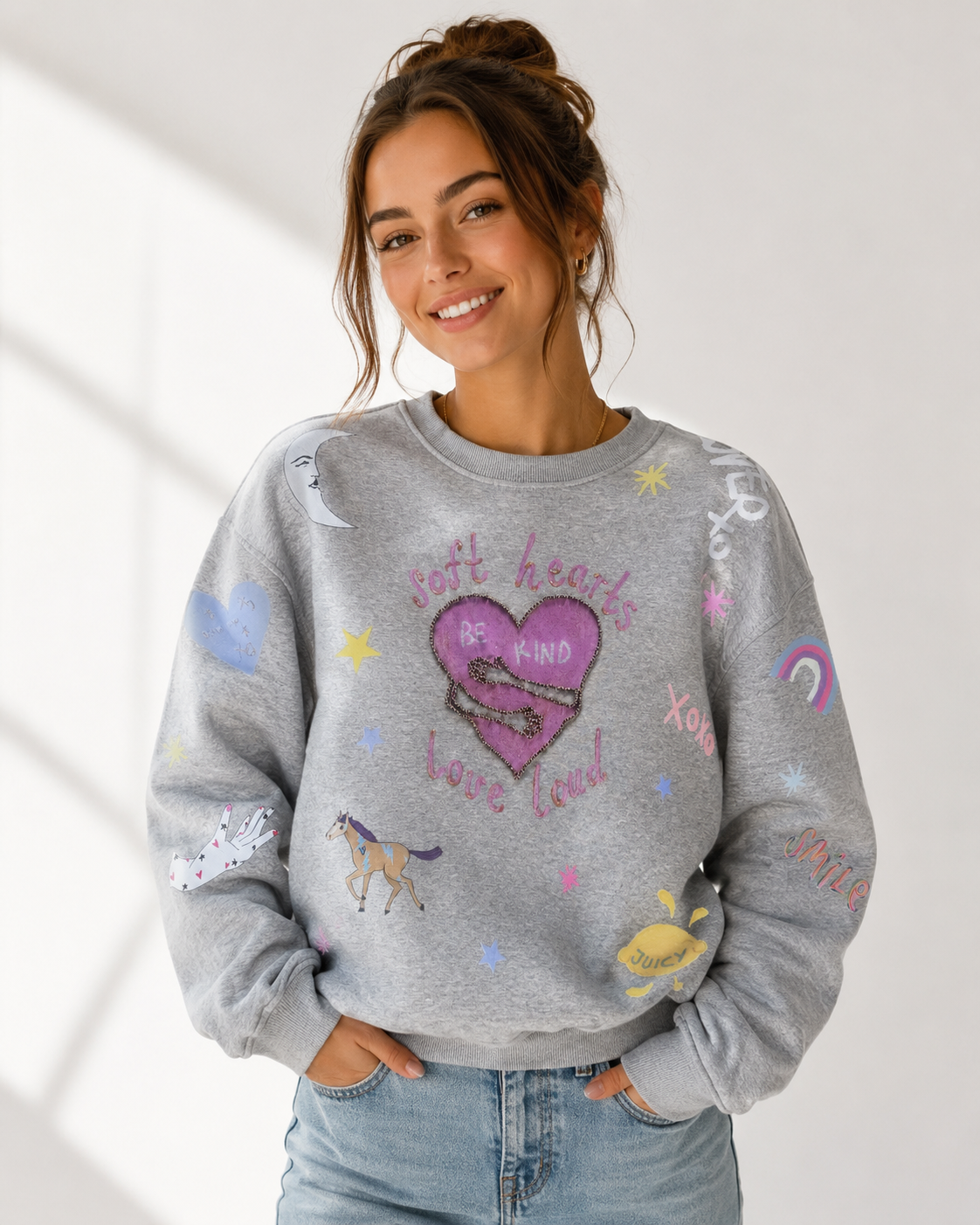 Soft Hearts Purple + Grey Jumper