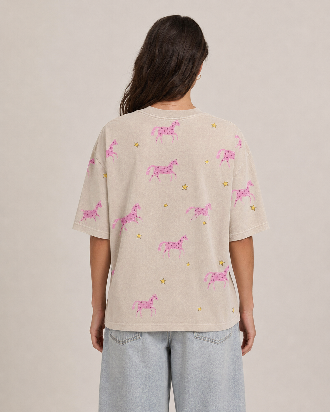 Just horsing around Beige Acid Wash Tee