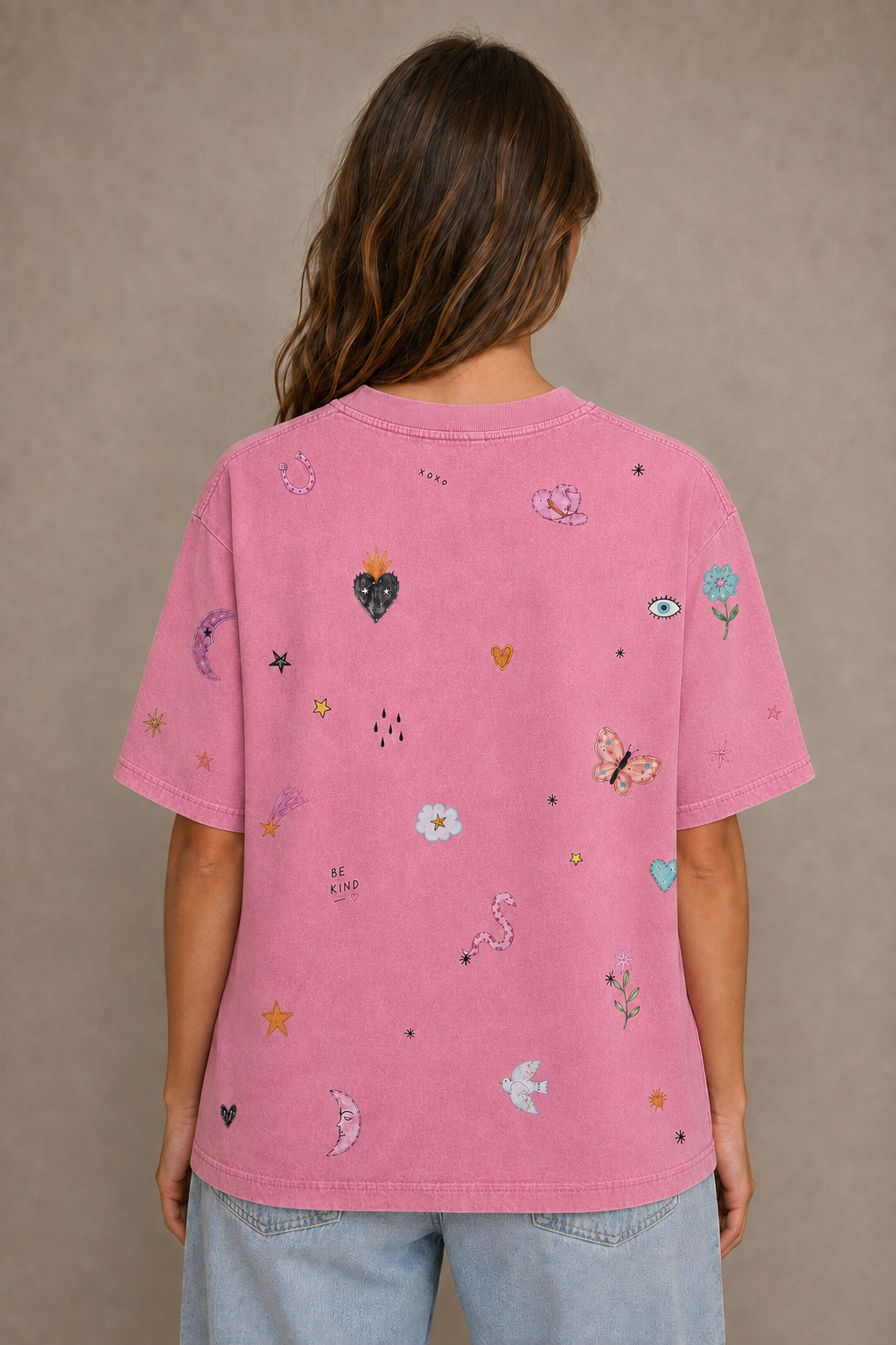 Kind Hearts Pink Acid Wash Tee