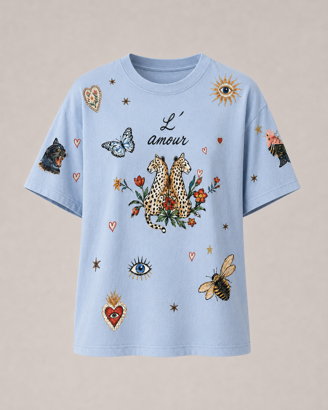 L’ Amour Light Blue Acid Wash Tee