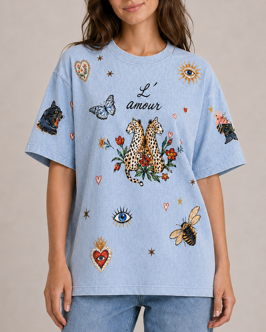 L’ Amour Light Blue Acid Wash Tee