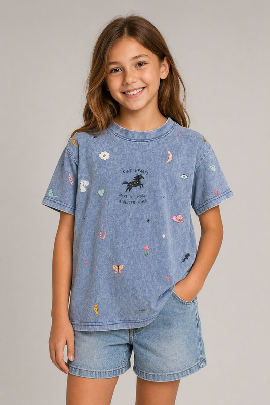 Junior KINDNESS Blue Acid Wash Tee