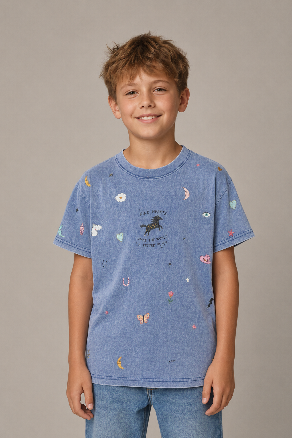 Junior KINDNESS Blue Acid Wash Tee