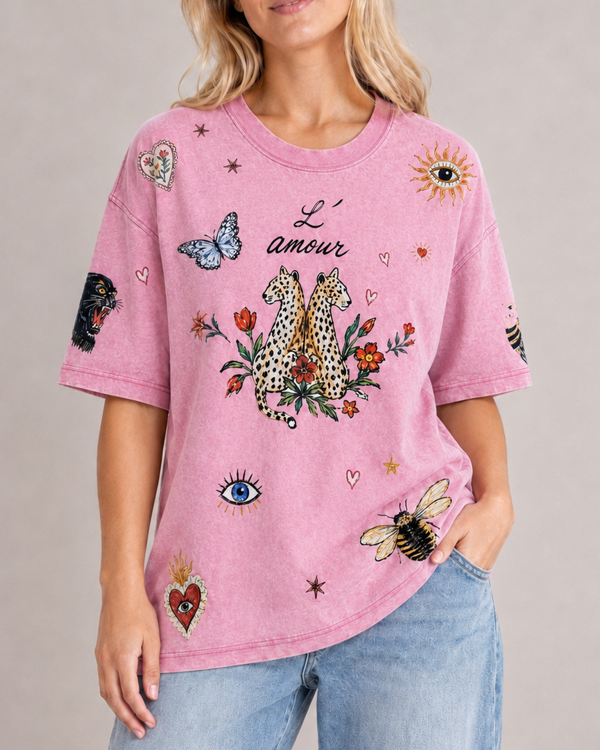 L’amour Pink Acid Wash Tee