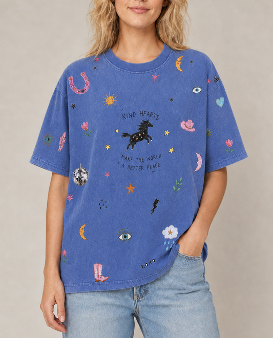 Kind Hearts Blue Acid Wash Tee
