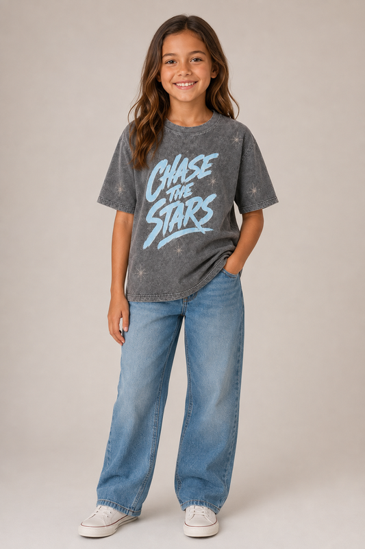 Junior CHASE THE STARS Grey Acid Wash Tee