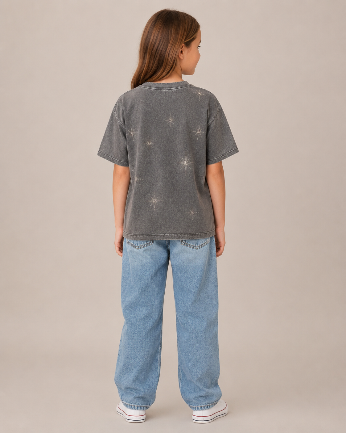 Junior CHASE THE STARS Grey Acid Wash Tee